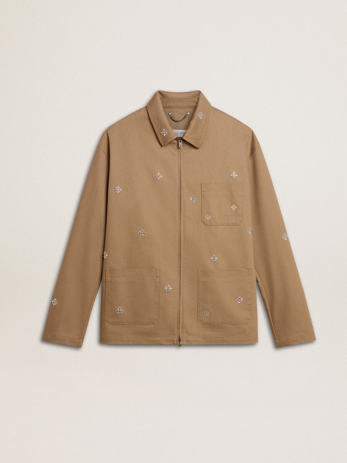 cdf565ed7e70d14146cf82fa0b447cb1ba4a21ecd7acf5d1249757127384a805 Men's beige jacket with floral embroidery and full zip - Image 1