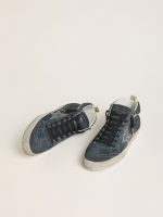 Women's Mid Star in petrol-blue suede with silver glitter star and cotton flash - Image 2