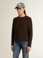 Women's crew-neck sweater in wool blend with gold buttons - Image 2