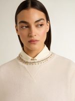 Women's cream cotton cropped sweatshirt with crystals on the front - Image 5