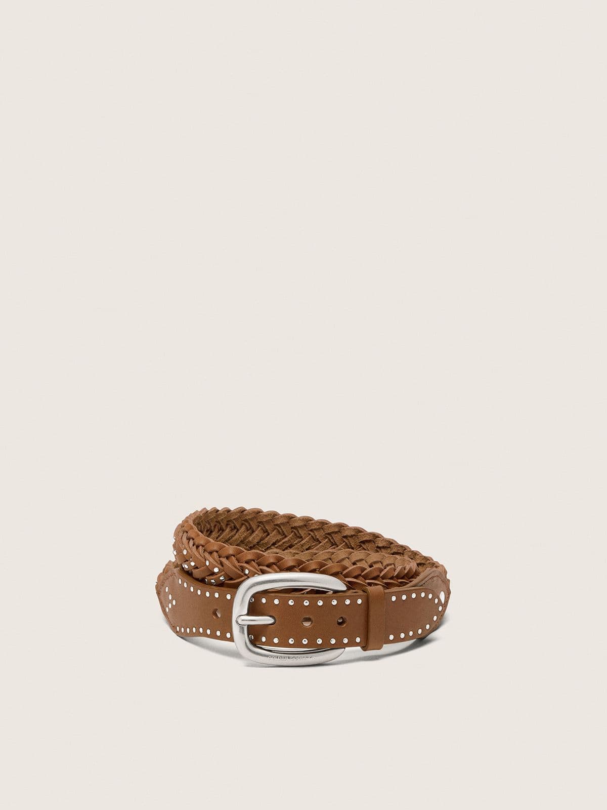 cf131d47de4114d8bdf8a3460b2a875a82daab2d381f2d95e3814a7975545e65 Houston belt in khaki woven leather with silver studs - Image 1