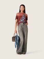 Women's T-shirt in rust-colored cotton jersey with floral print - Image 3