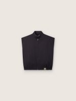 Men's vest in dark blue cotton twill with zip and flag print label