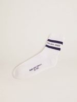 Cotton socks with distressed finishes, blue stripes and logo