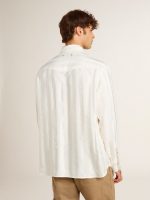 Men's oversized worn-white shirt with vertical stripes - Image 4
