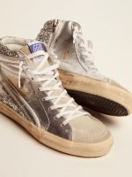 Women's Slide with laminated leather upper and silver glitter - Image 4