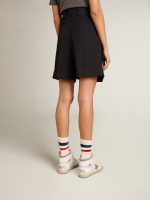 Women's shorts in dark blue wool gabardine with waist belt - Image 4