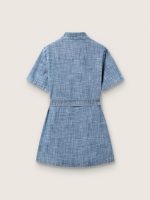 Journey girls' short-sleeved shirt dress in light blue cotton chambray with embroidered patch - Image 2
