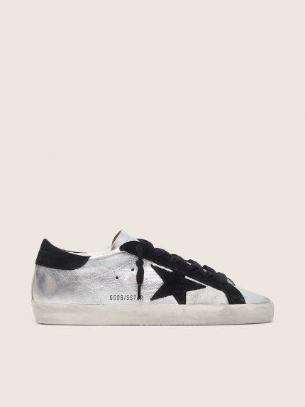 Women's Super-Star in silver leather with contrasting inserts