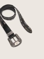 Women's belt in black leather with studs - Image 3