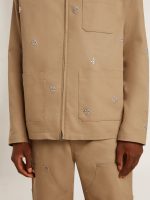Men's beige jacket with floral embroidery and full zip - Image 5