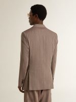 Men's beige chevron wool blend double-breasted blazer - Image 4
