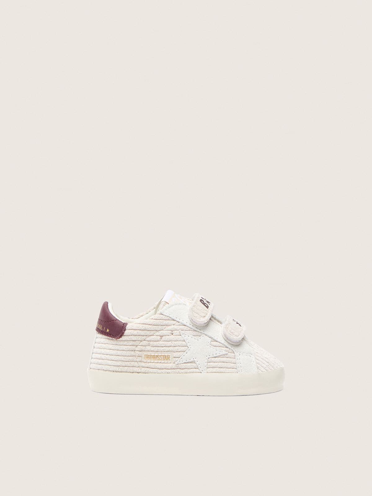 d2838a0b092334eef73405579872faebbbafb8011035d5e6831aea7333bbe6a4 Baby School in velvet with white suede star and burgundy leather heel tab - Image 1