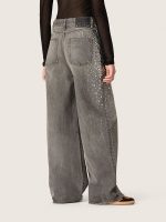 Women's boyfriend jeans in gray denim with silver gradient-effect studs - Image 6
