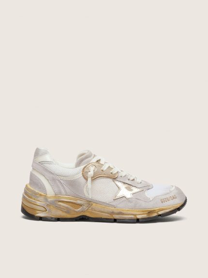 Women's Dad-Star in mesh and white suede with gold foiled star