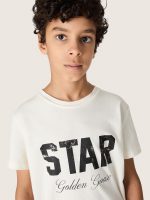 Boys' white cotton T-shirt with black print - Image 4