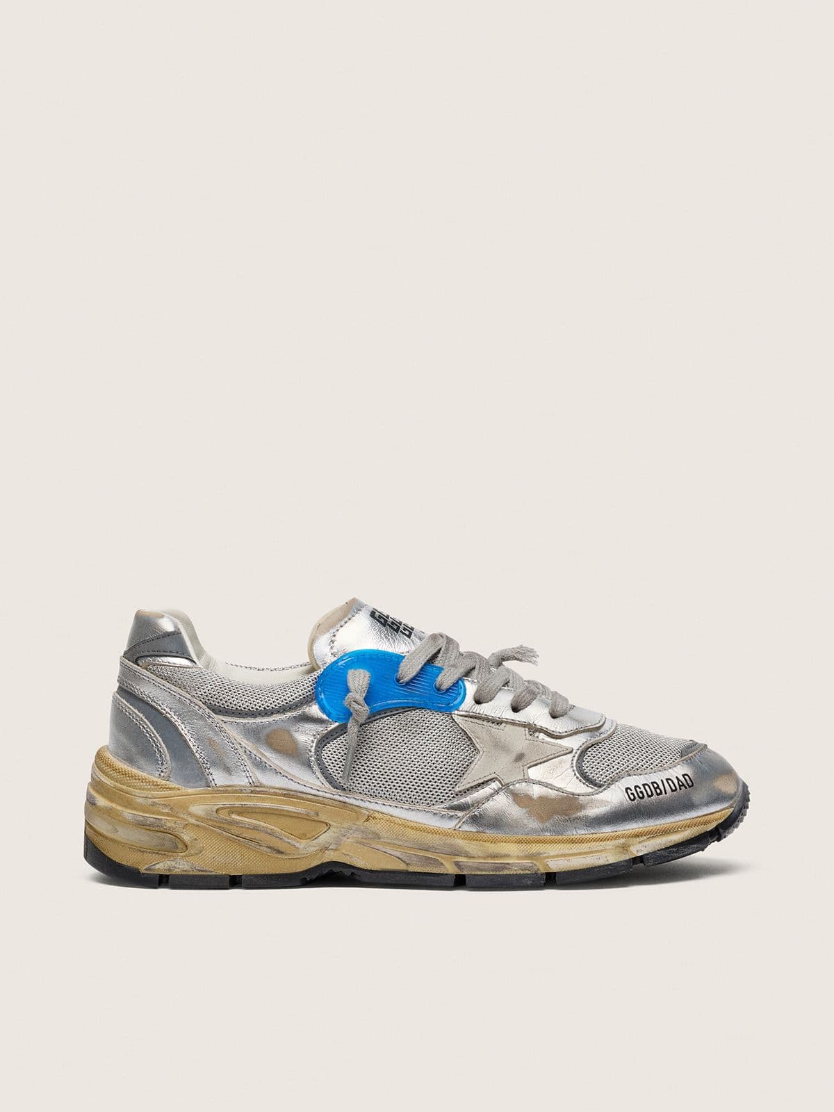 d2ee0ec75ec4b4c1ffabb6b6a7c729dbe2d39b1aad0156e07c017f88e26ee92a Women's Dad-Star in silver laminated leather and mesh with white leather star and silver heel tab - Image 1