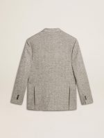 Men's double-breasted jacket in gray silk and chevron wool - Image 7