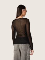 Women's crew-neck sweater with black floral jacquard pattern - Image 6