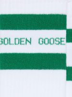 Cotton socks with distressed finishes, green stripes and logo - Image 3