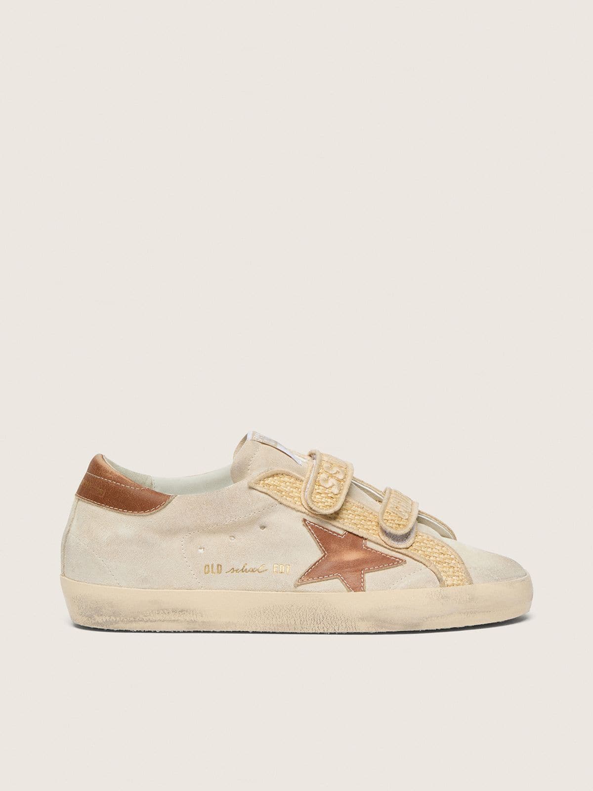 d3bfa80c2d6fc0b81a91217709022315c7fcb716b5507f5f68b472df723f6cef Women's Old School in pearl suede with brick-red leather star and raffia strap - Image 1