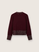 Women's crew-neck sweater in burgundy wool with rhinestone embroidery - Image 2