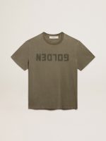 Olive-green regular-fit T-shirt with Golden lettering on the front