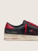 Men's Stardan in black leather with red star and black mesh and red leather inserts - Image 4