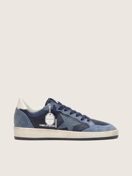 Women's Ball Star LTD in dark blue leather with light blue Swarovski crystal star and suede inserts