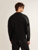 Men's black merino wool jacket with leather patches - Image 4