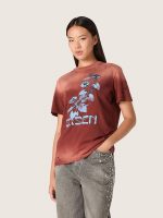 Women's T-shirt in rust-colored cotton jersey with floral print - Image 5