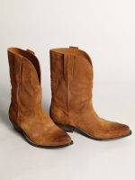 Women's low boots in tobacco-colored suede with inlay star - Image 2