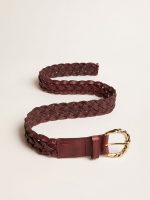 Women's burgundy woven leather belt - Image 4