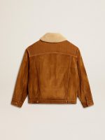 Men's jacket in tobacco-colored split leather with a shearling collar - Image 6