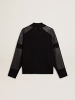 Men's black merino wool jacket with leather patches - Image 6