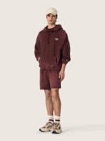 Unisex jogging shorts in burgundy cotton fleece - Image 3
