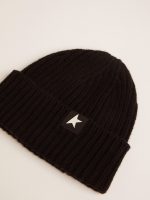 Black wool beanie with white star - Image 2