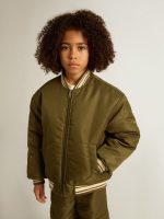 Kids military-green nylon bomber jacket with lettering on the back - Image 5