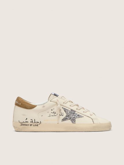 Women's Super-Star in nappa with silver glitter star and all-over lettering