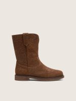 Young Wish Star boots in brown suede with raised floral pattern