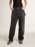 Women's distressed black cotton jeans with front patches - Image 2