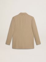 Women's beige pinstripe single-breasted jacket with an oversized fit - Image 7