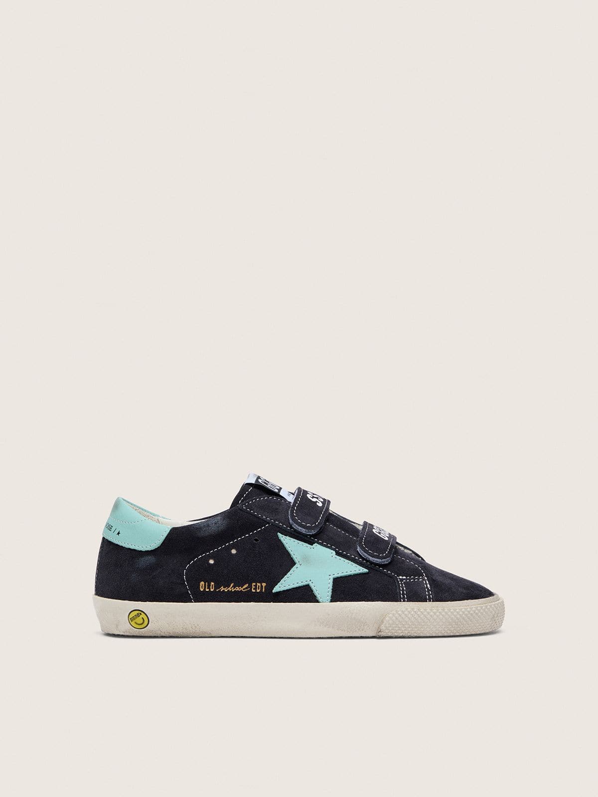 d79a7848500325ab77450acd8b15e5ba6e67c22c677e8833ac92c527dd220922 Junior Old School in dark blue suede with turquoise leather star - Image 1