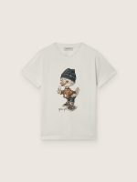 Journey T-shirt for boys in white cotton jersey with digital mascot print