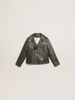 Boys' biker jacket in distressed leather