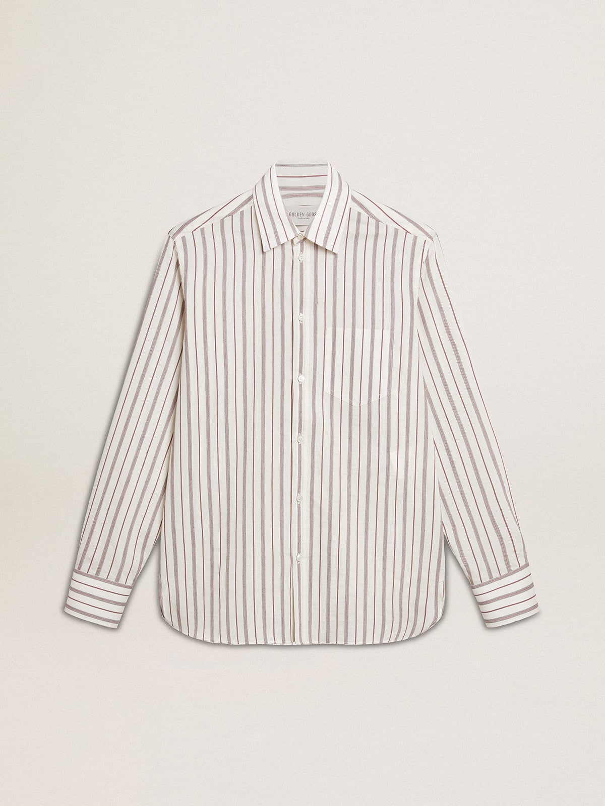 d7e982d97857b4ff72b88aef46303aa5d42c9cf2bbcbeaf4f4df34e89f81d0f2 Men's white cotton shirt with fine burgundy stripes - Image 1