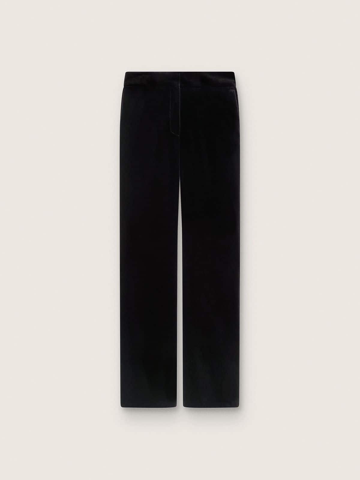 d85c4b142d87ef8d9ff84e6c8b2b1d975fcaca069747a535175dae348000b53f Women's slim-fit flared pants in black cotton velvet - Image 1