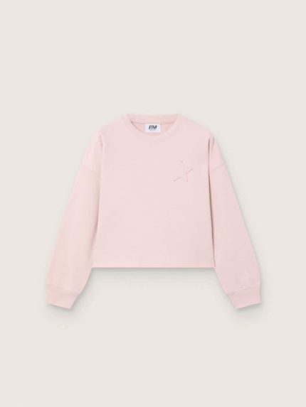 Star girls' cropped sweatshirt in pink cotton with patch and logo