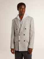 Men's double-breasted jacket in gray silk and chevron wool - Image 2