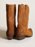 Women's low boots in tobacco-colored suede with inlay star - Image 5